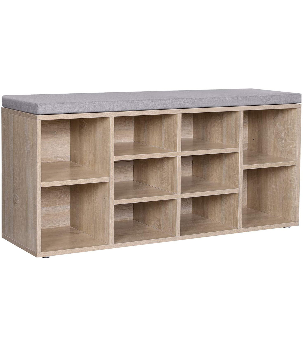 Banca sezut si raft pantofi cu 10 compartimente, Natur