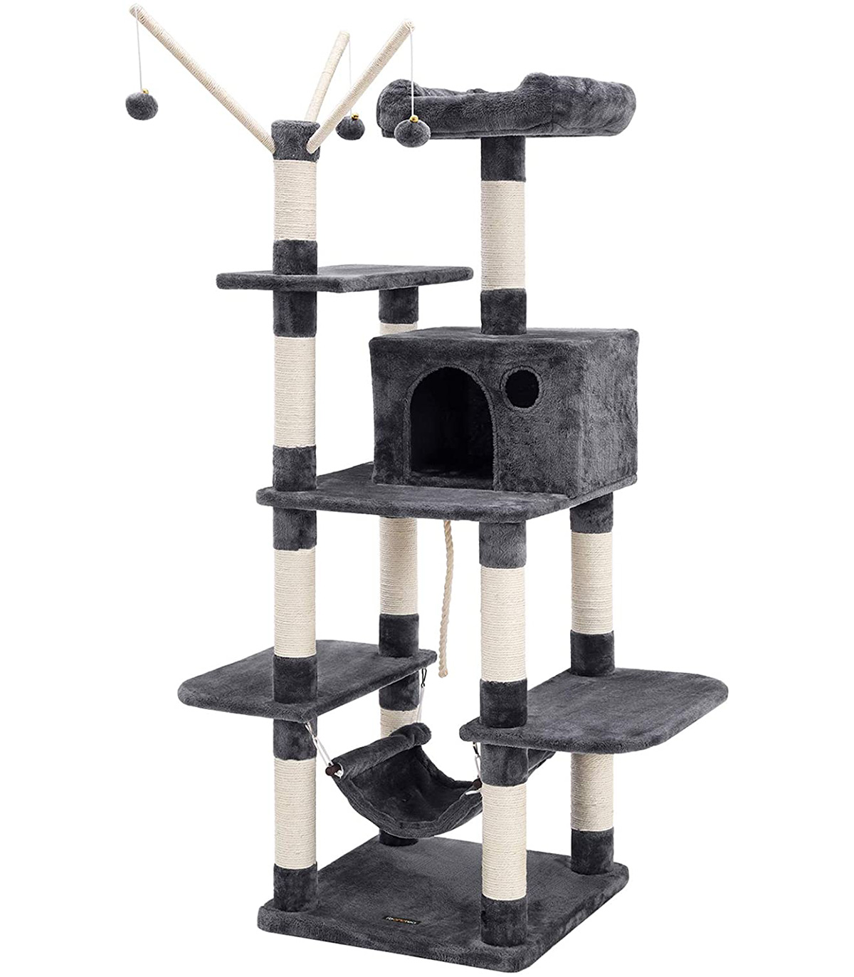 Ansamblu joaca pisici cu hamac casuta si jucarie de sisal XXL, Gri
