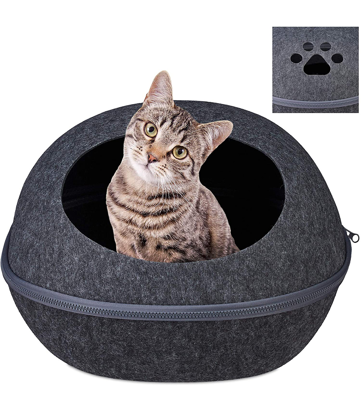 2 in 1 Culcus/pat pentru pisici/caini mici cu perna si fermoar, Fetru, Gri