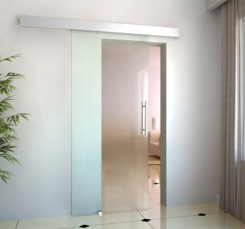 Usa glisanta cu sticla mata si maner, Transparent, 77.5 x 205 cm