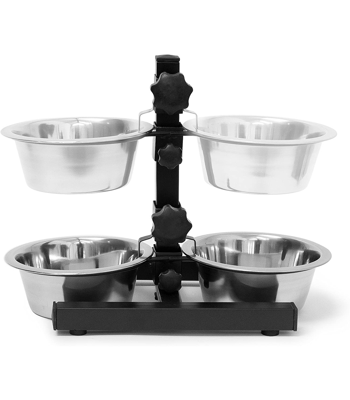 Castron dublu pentru caini, Reglabil pe inaltime 42 cm, Otel, 2 x 2.15 L