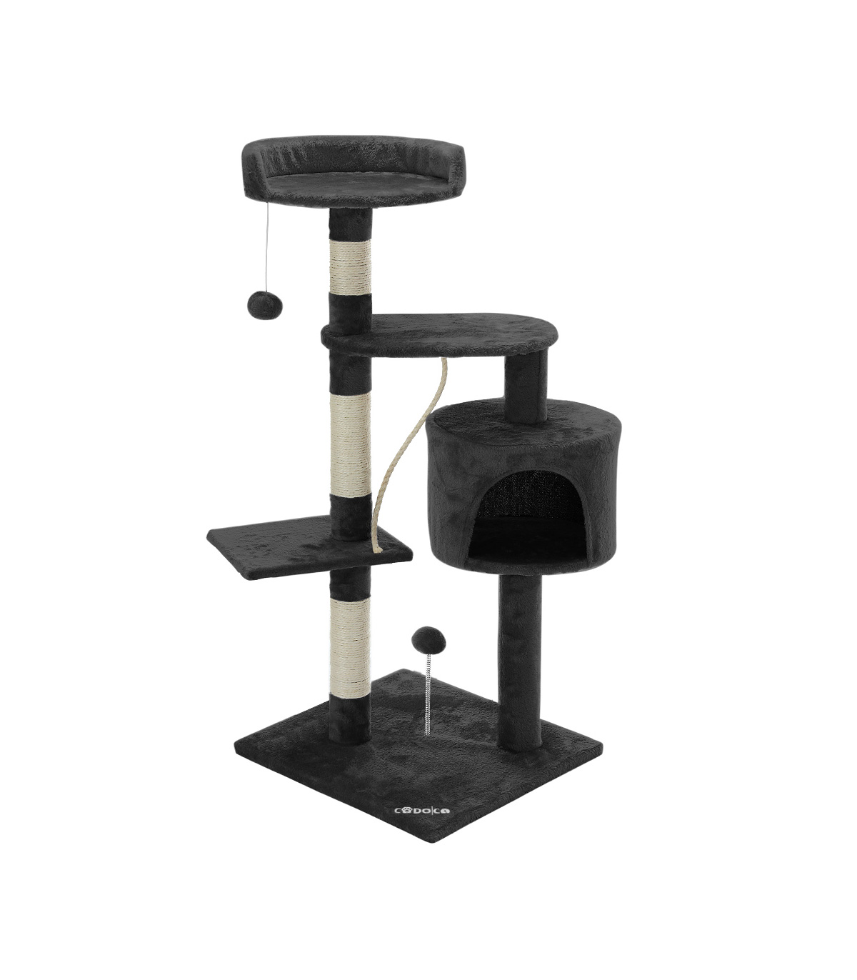 Ansamblu de joaca pentru pisici cu platforma mare pentru vizionare, Gri, H 112 cm