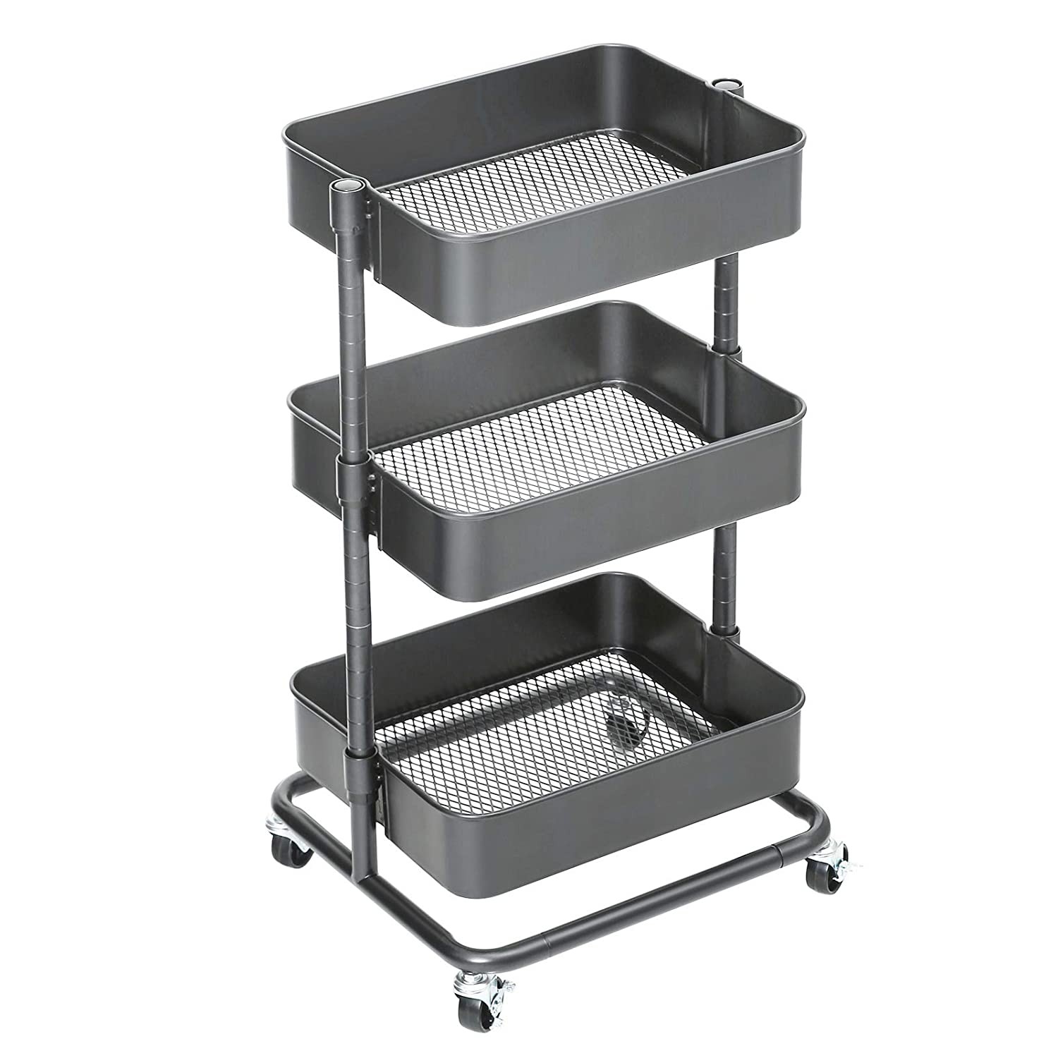 Carucior servire cu 3 etajere si 2 frane, Gri