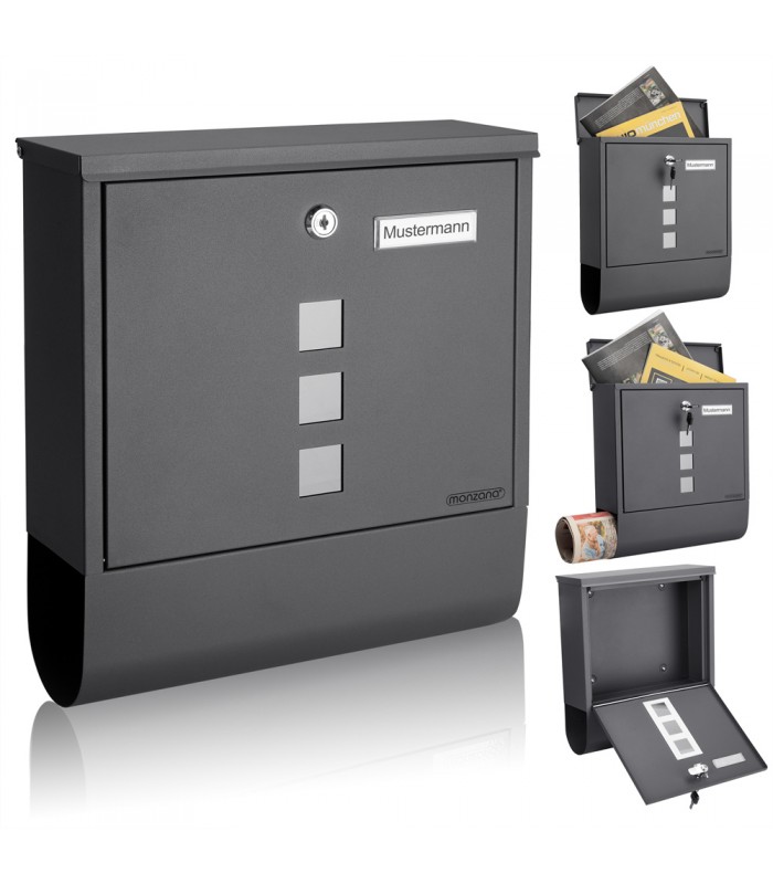 Cutie postala cu suport pentru ziare, Otel, Antracit