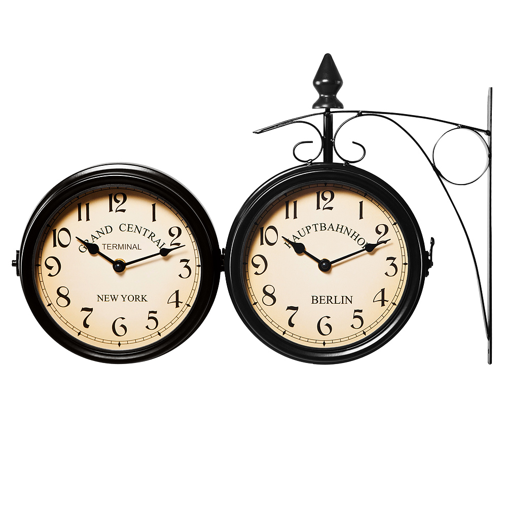 Ceas de perete gara vintage cu 2 fete, Negru, 17 cm Ceas