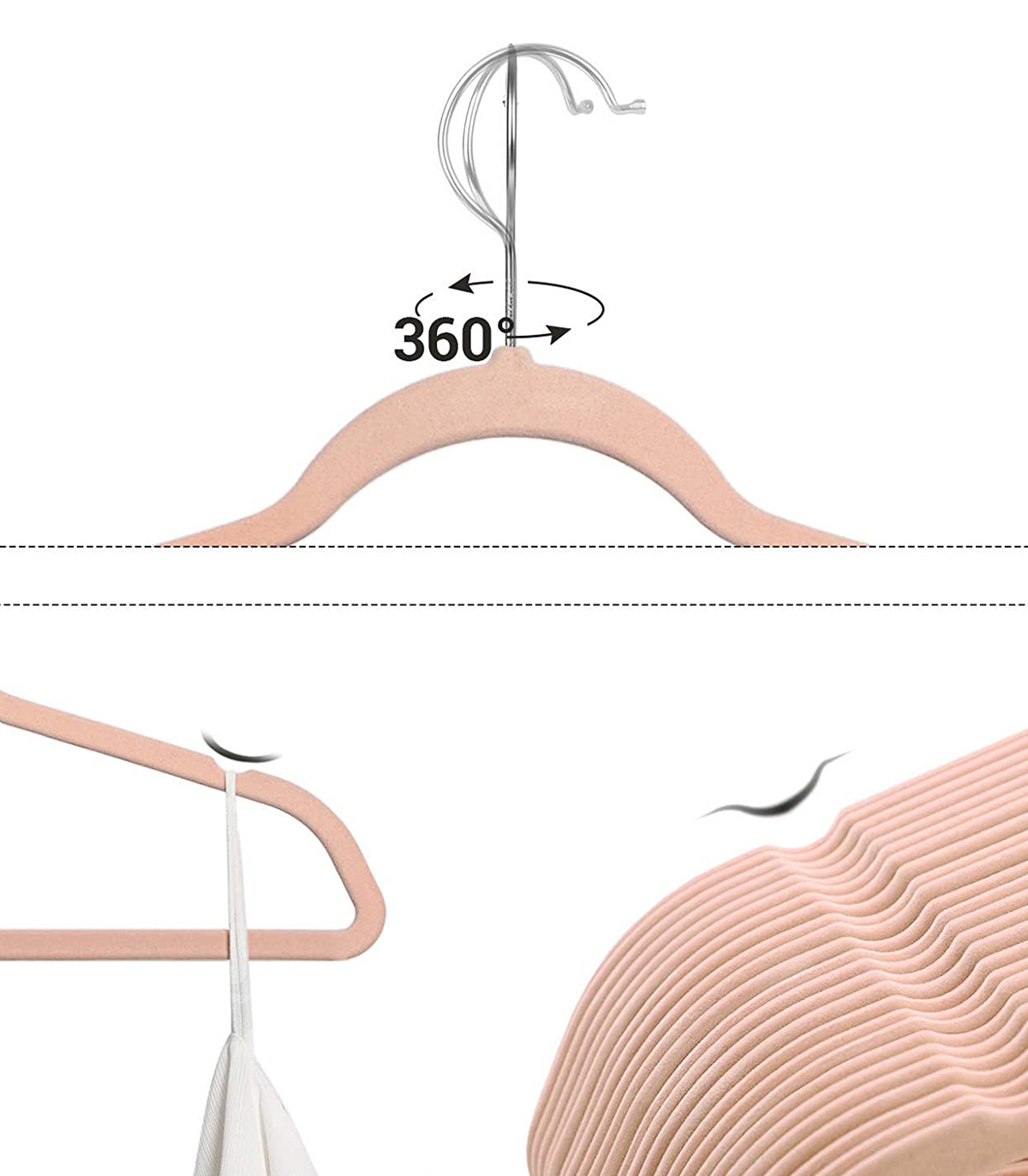 Umerase pentru haine acoperite cu catifea, 30 bucati, 42 cm, Roz deschis acoperite pret redus imagine 2022 5