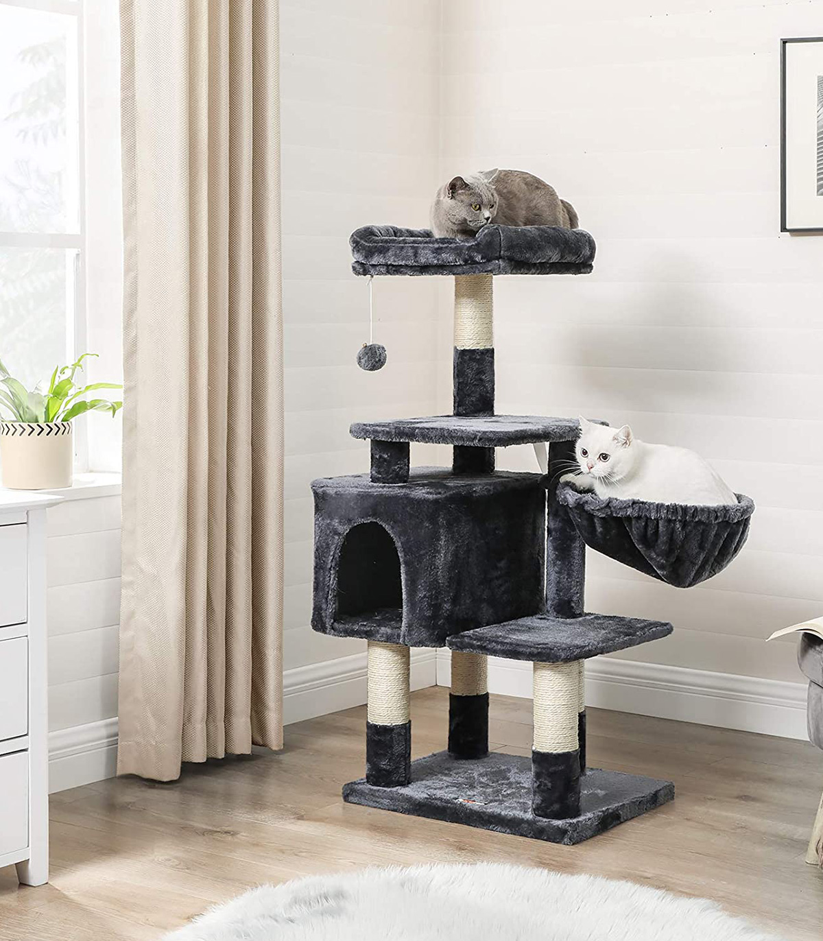 Stalp de zgariere pisici cu hamac, Bej, 110 cm 110 pret redus imagine 2022 3
