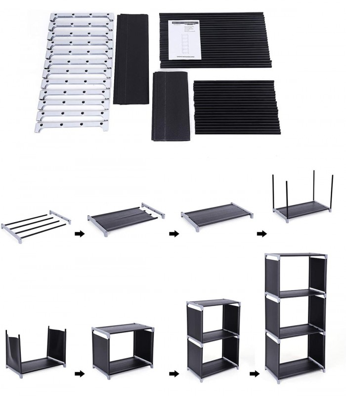 Raft de depozitare cu 5 niveluri pentru living/dormitor/dressing, Negru