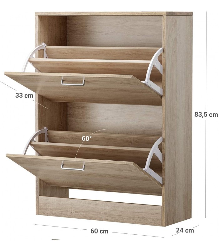Dulap pentru pantofi cu 2 usi pentru holuri inguste, Natur