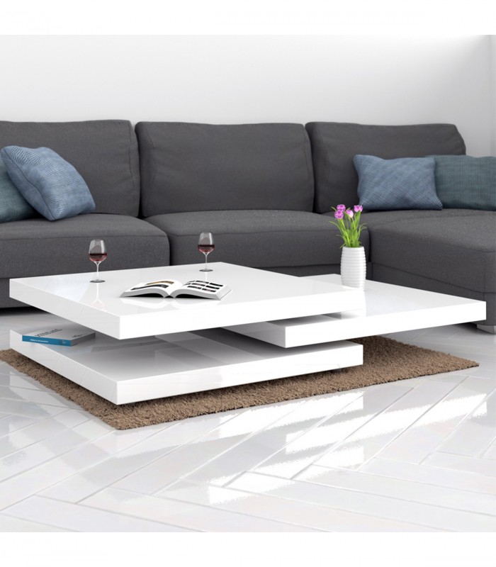 Masuta de cafea New York reglabila, Alba, 60 x 60 cm