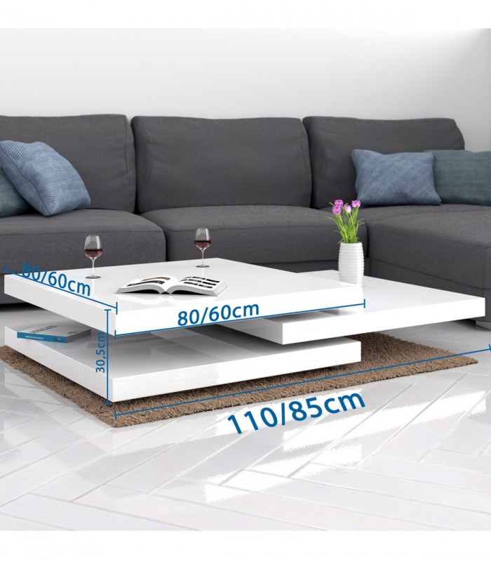 Masuta de cafea New York reglabila, Alba, 60 x 60 cm