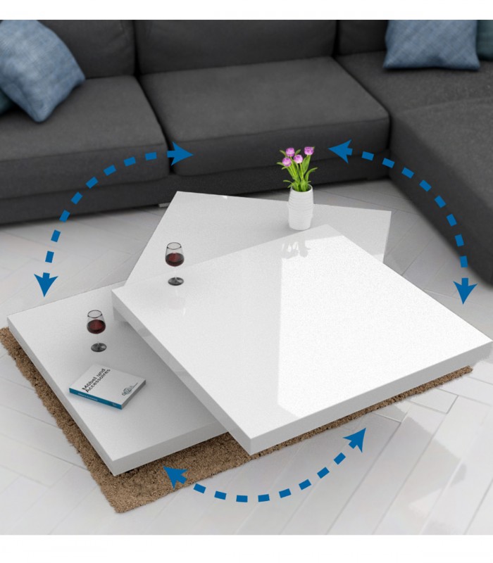 Masuta de cafea New York reglabila, Alba, 60 x 60 cm