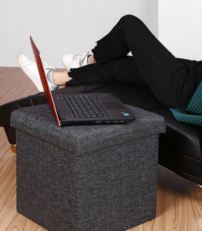 Taburet cu spatiu depozitare 40 L, Pliabil, Gri, 38 x 38 x 38 cm