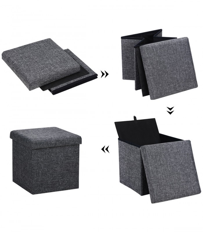 Taburet cu spatiu depozitare 40 L, Pliabil, Gri, 38 x 38 x 38 cm