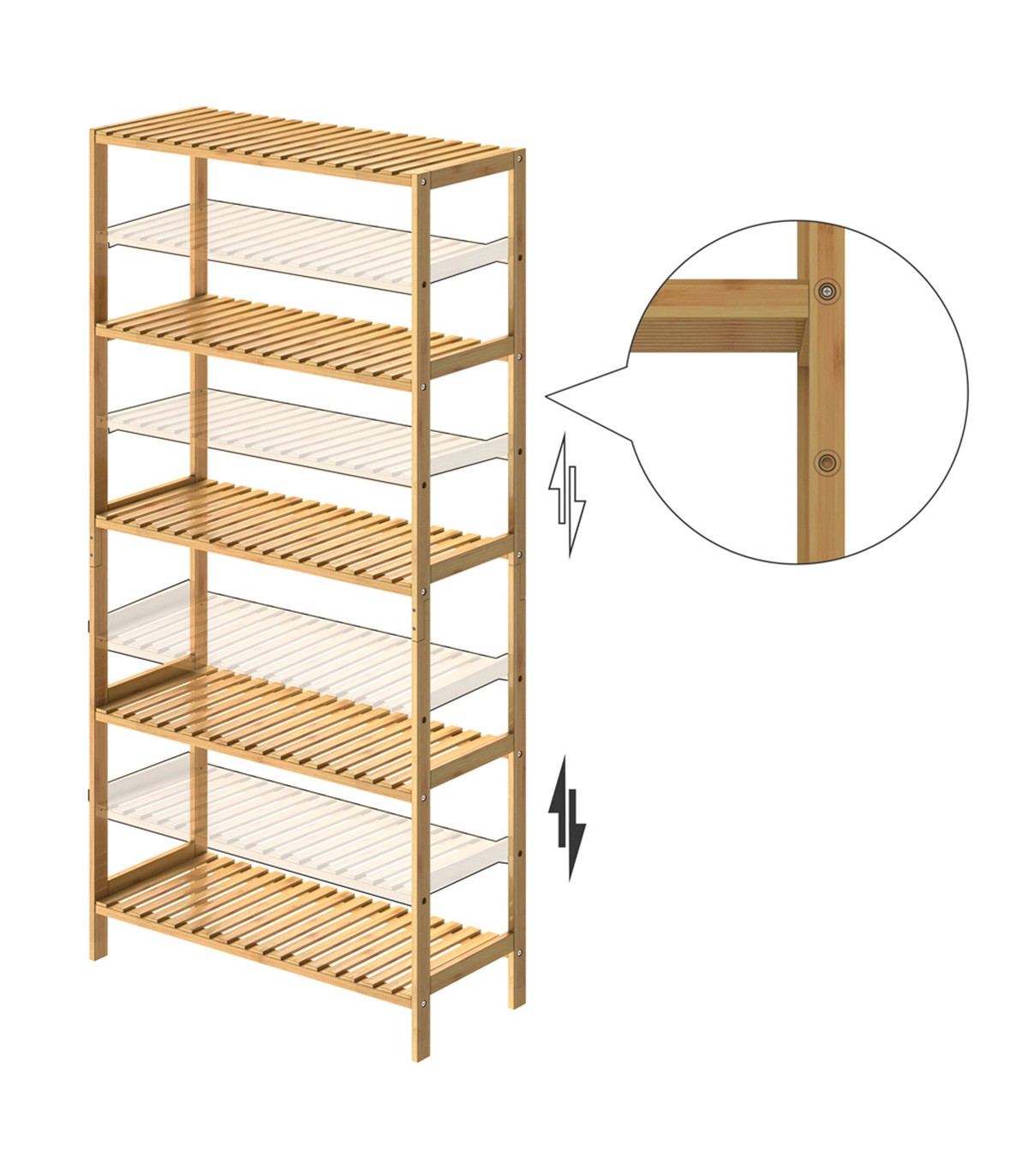 Raft pentru baie cu 5 rafturi reglabile pe inaltime, Bambus, 130 x 60 x ...