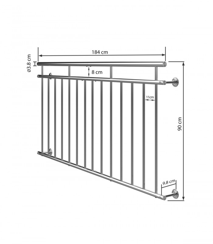 Balustrada balcon/terasa franceza, Inox, 90 x 184 cm