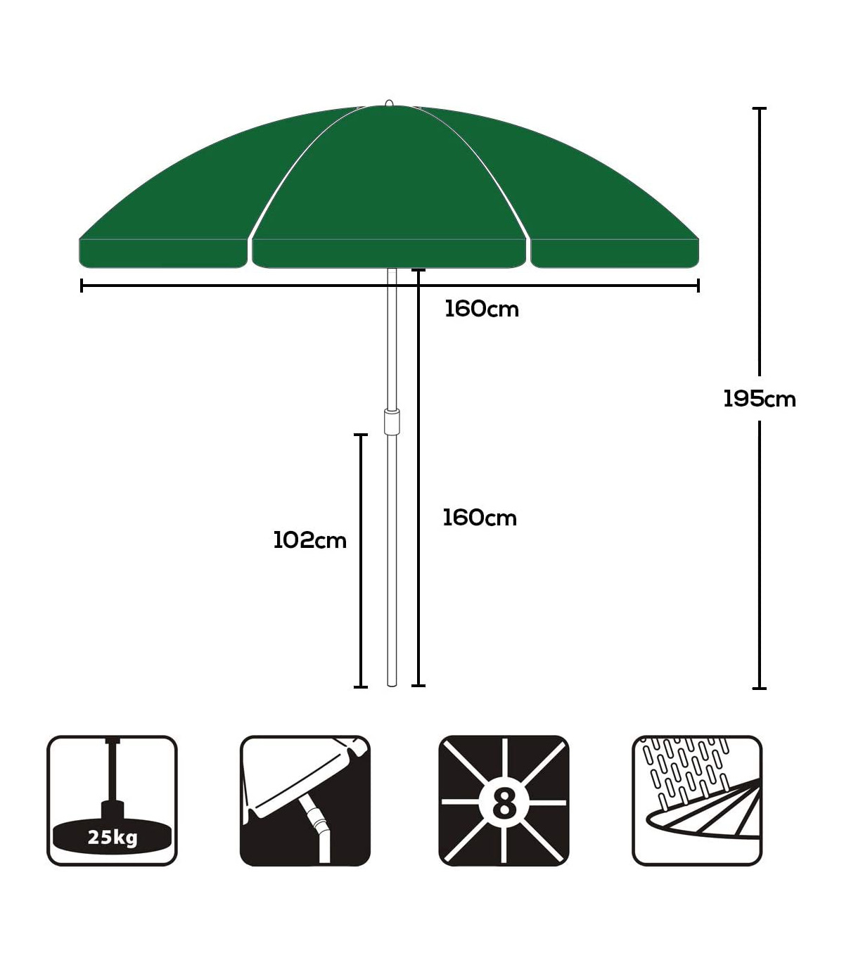 Umbrela soare rotunda, UV20+, Verde, 160 cm, 160 pret redus imagine 2022 6