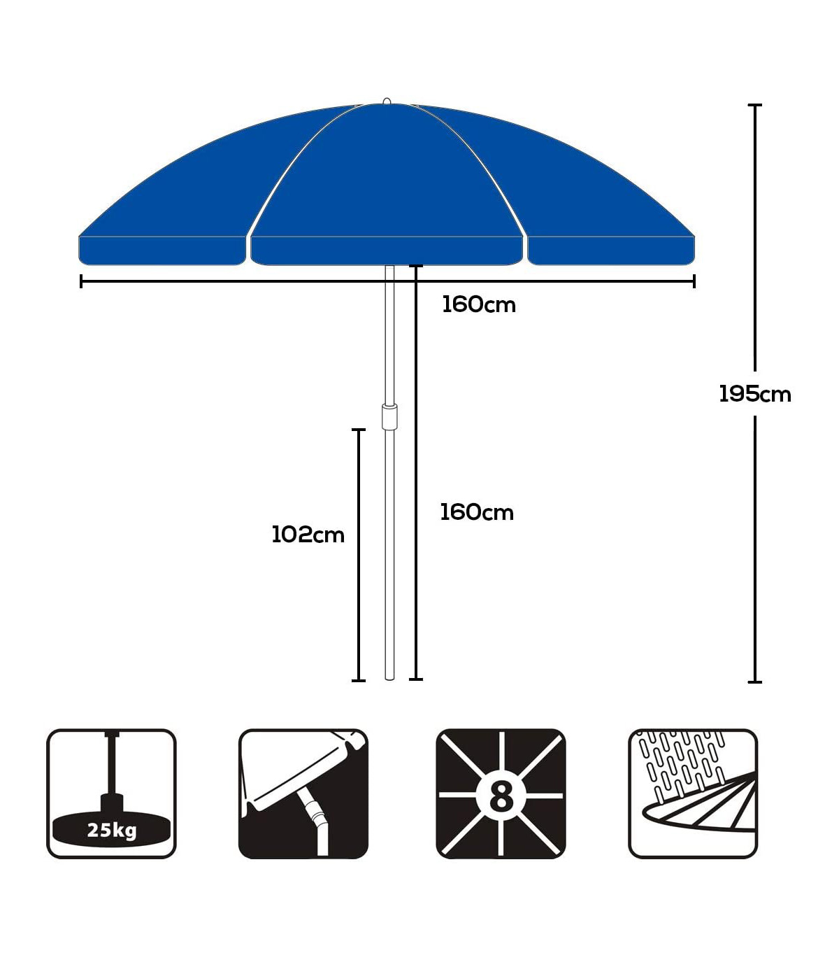 Umbrela soare rotunda, UV20+, Albastru, 160 cm 160 pret redus imagine 2022 6