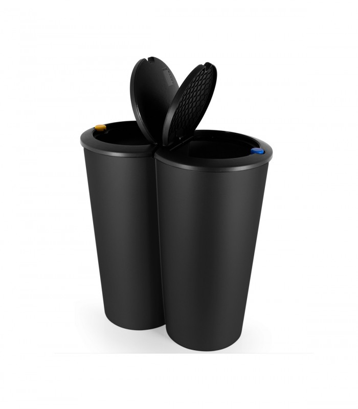 Cos gunoi dublu, Plastic, Negru, 2 x 25 L
