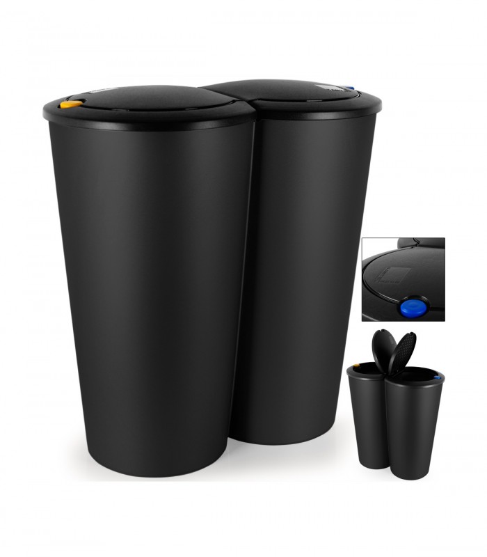 Cos gunoi dublu, Plastic, Negru, 2 x 25 L