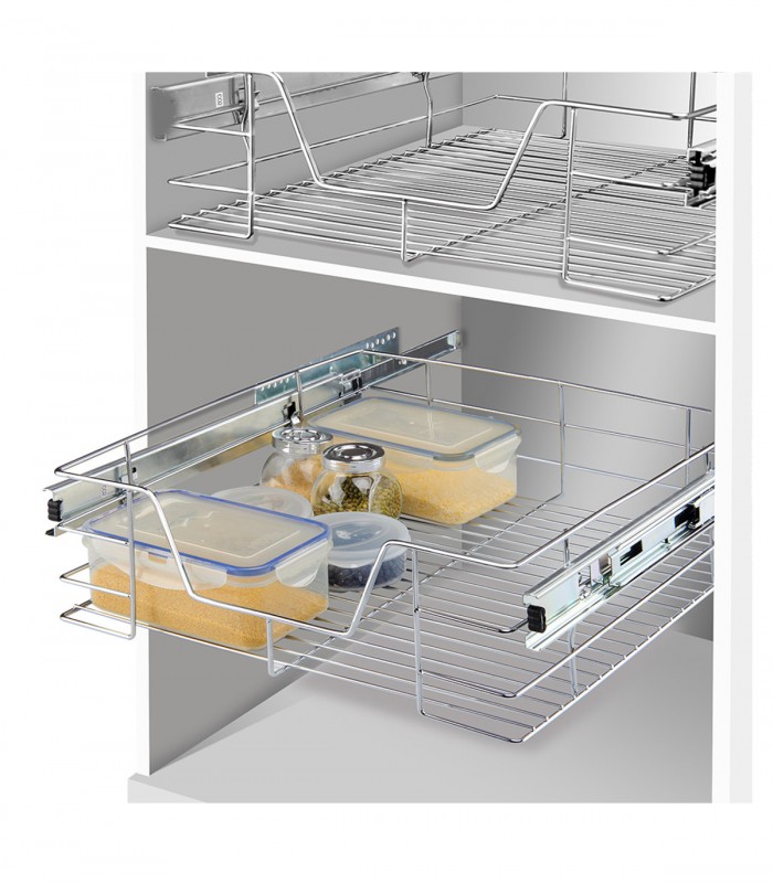 Sertar pentru dulap de bucatarie, Telescopic, Argintiu, 50 cm