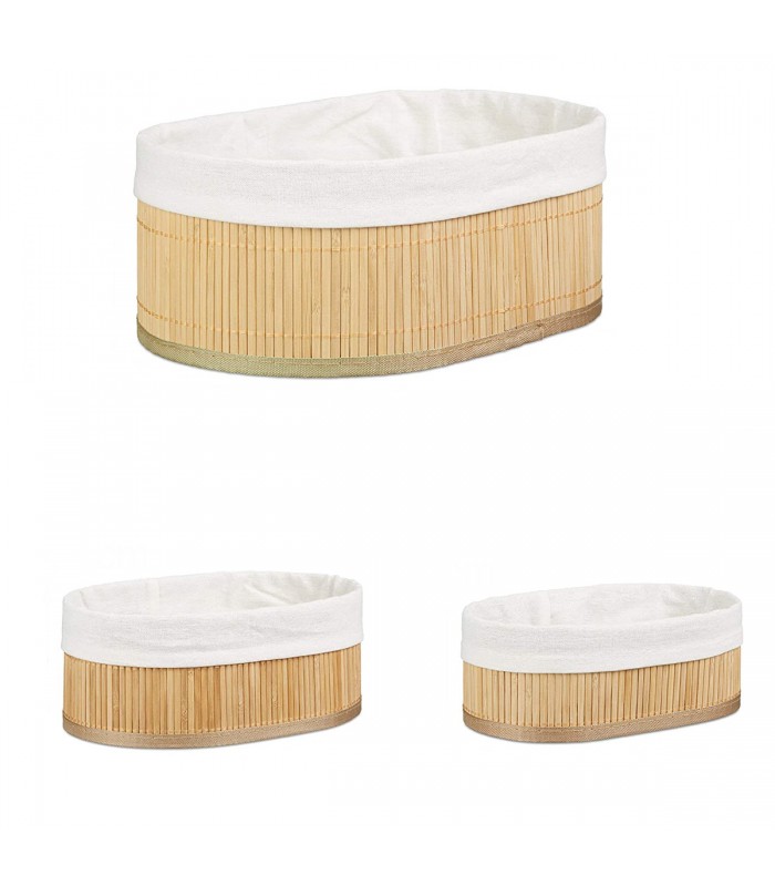 Set 3 x Cosuri de depozitare, Oval, Bambus