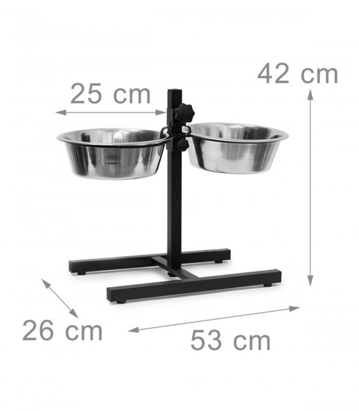 Castron dublu pentru caini, Reglabil pe inaltime 42 cm, Otel, 2 x 2.15 L