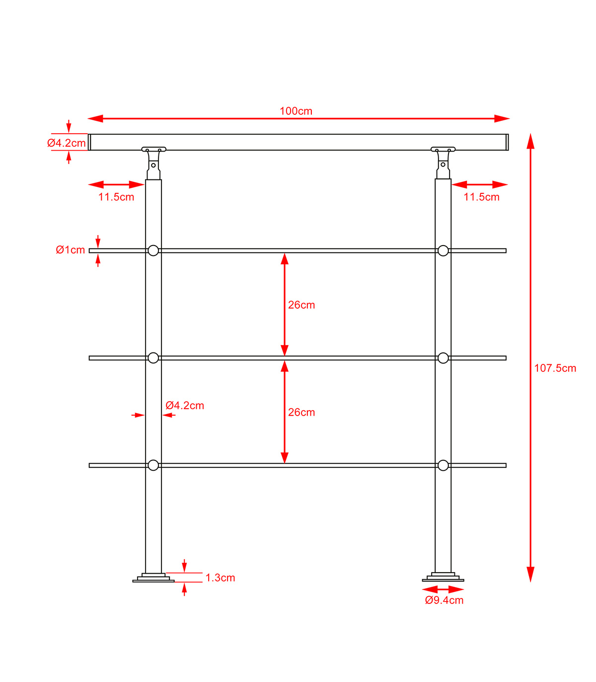 Balustrada de scara cu 3 bare, Inox, 100 cm 100 pret redus imagine 2022 5