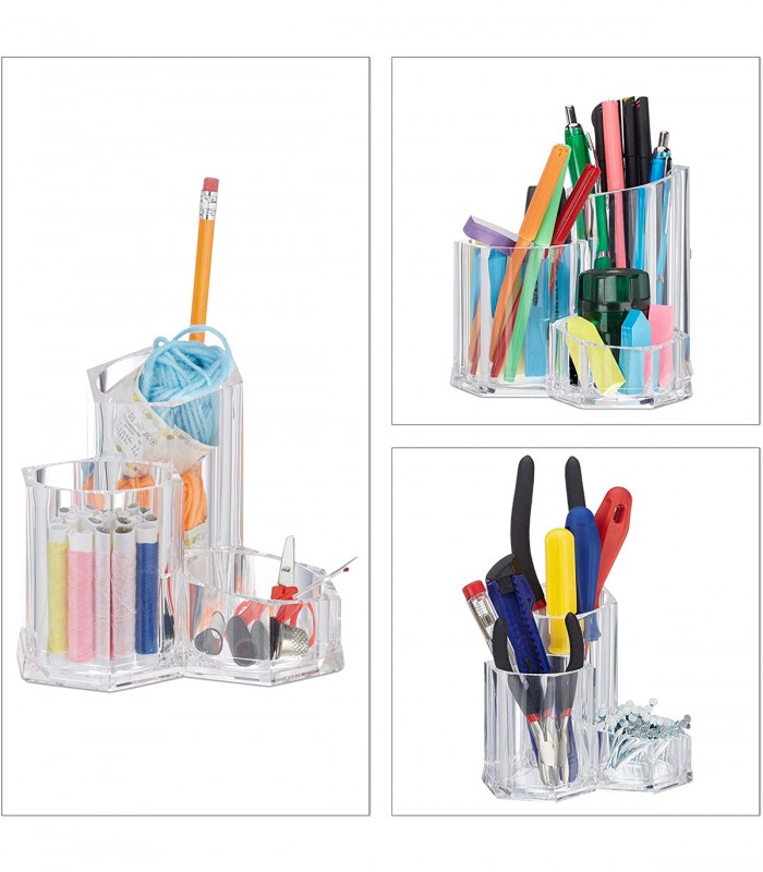 Suport accesorii birou/produse cosmetice, Transparent