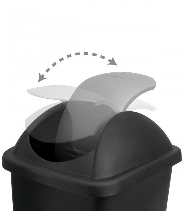 Cos gunoi cu capac glisant, Plastic, Negru/Argintiu, 60 L