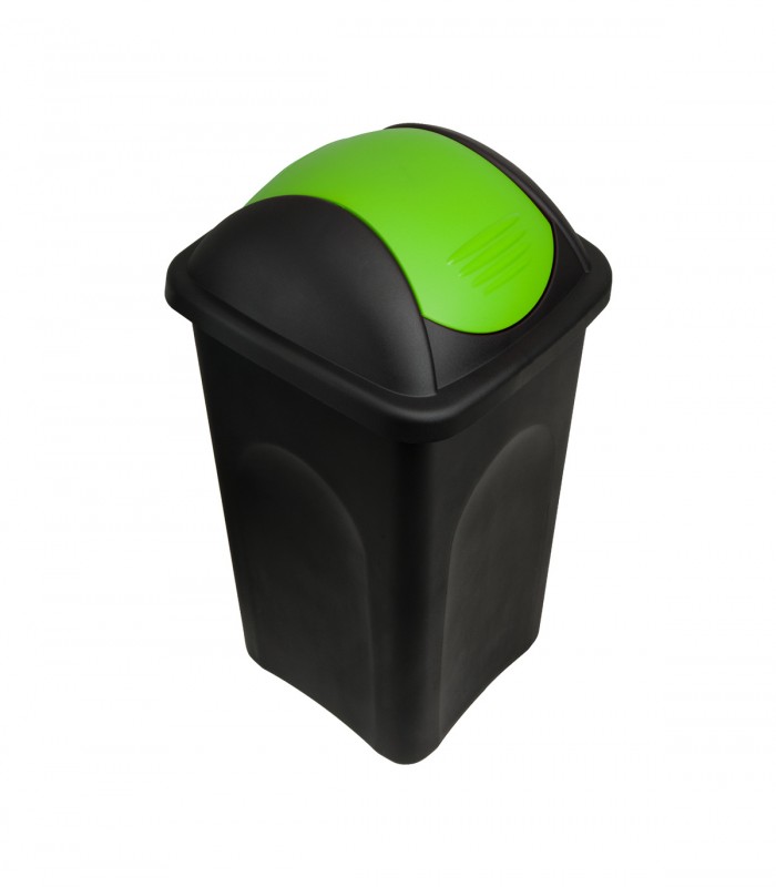 Cos gunoi cu capac glisant, Plastic, Negru/Verde, 60 L