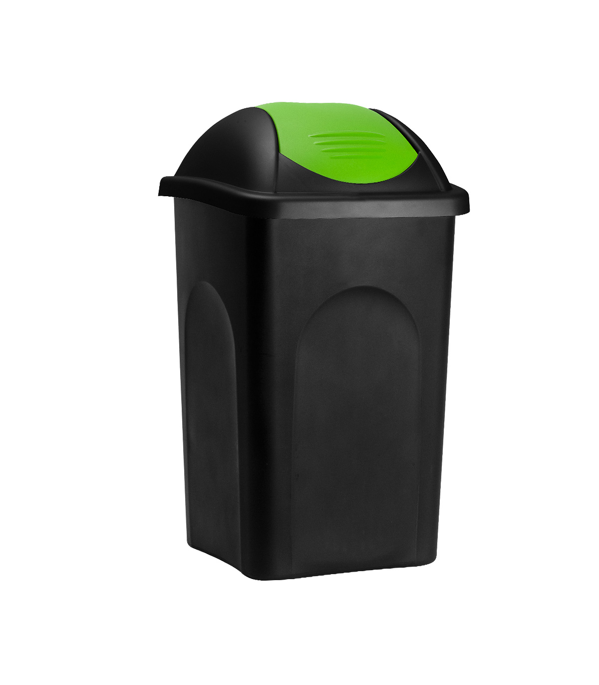 Cos gunoi cu capac glisant, Plastic, Negru/Verde, 60 L Bucatarie imagine noua