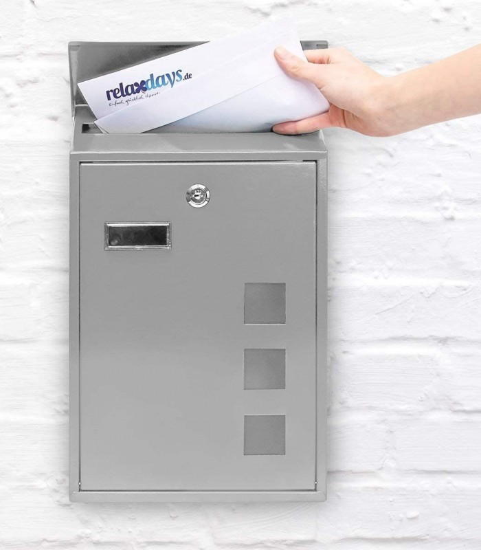 Cutie postala cu 3 ferestre, Metal, Argintiu, 25 x 40 cm