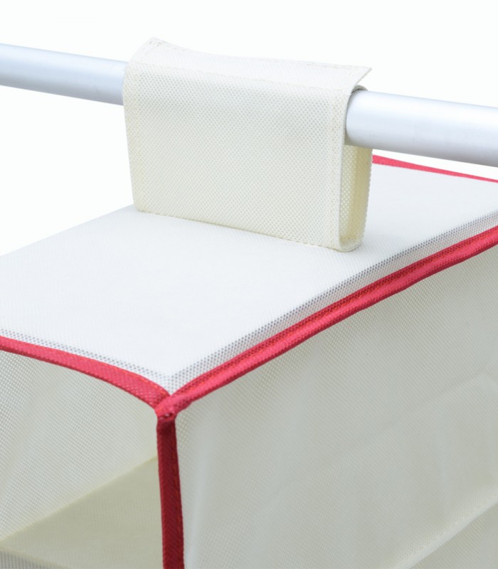 Set 2 x Organizator haine suspendat, 6 compartimente, Bej/Rosu