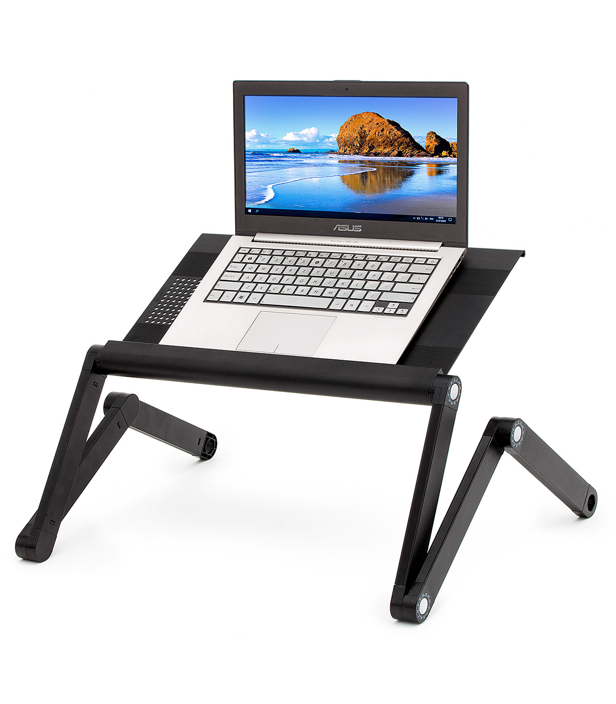 Masuta pentru laptop, Regabila pe inaltime din aluminiu, Sistem de ventilatie, Negru Aluminiu