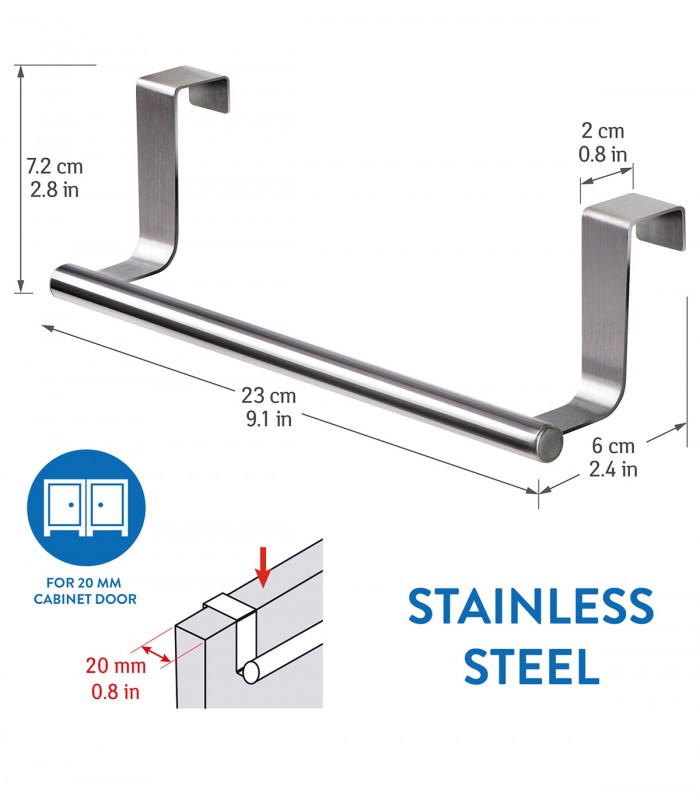 Suport de usa pentru prosop Tatkraft Horizon, Argintiu, 23 x 6 x 7.2 cm