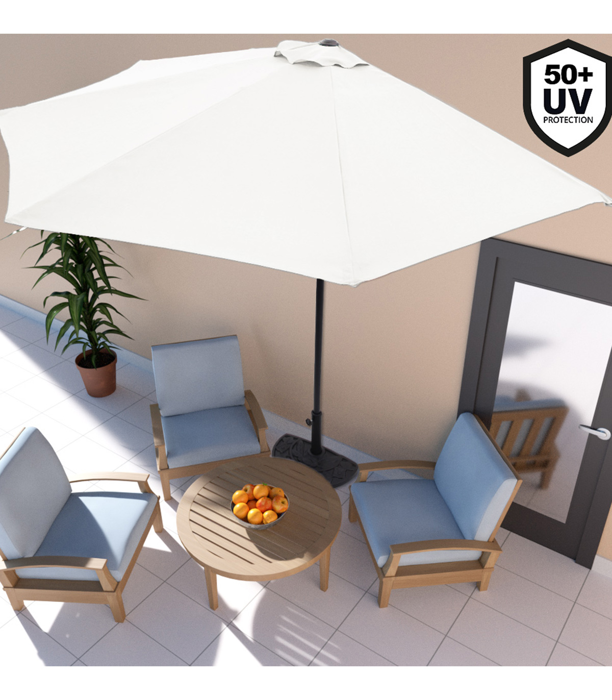 Umbrela soare terasa, Semicirculara, Crem, Protectie UV 50+ familio.ro imagine noua 2022 3