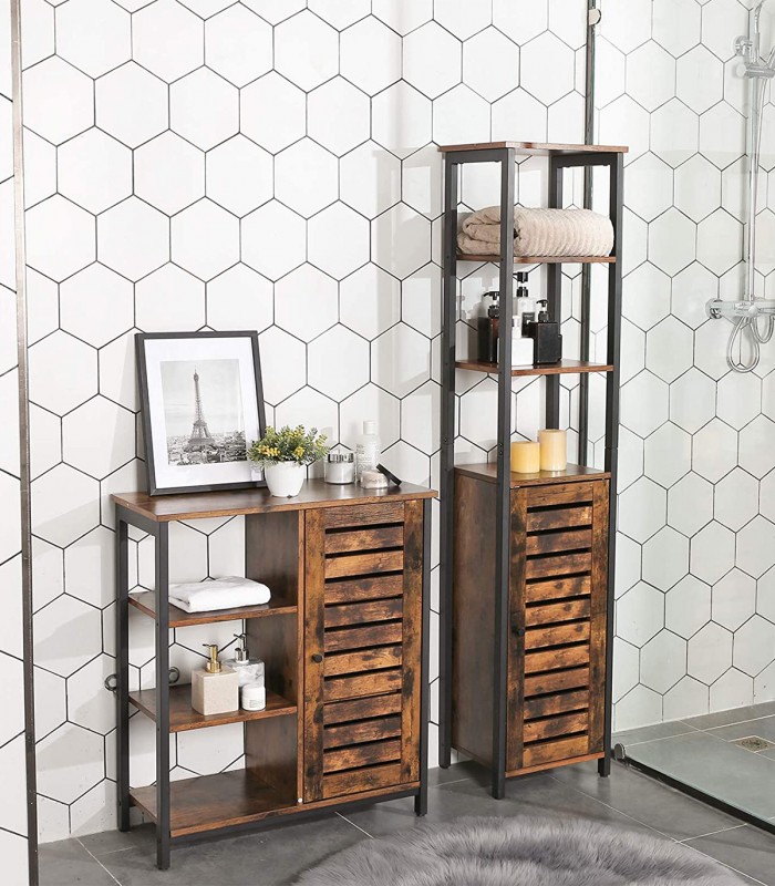 Bufet cu 3 rafturi, Design industrial, Maro+Negru