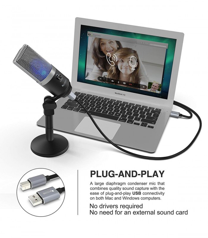 Microfon FIFINE PC USB pentru computer, Microfon condensator optimizat pentru inregistrare si streaming