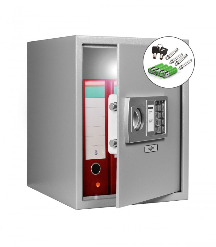 Seif electronic mobilier, Usa de 4 mm, Otel, Gri, 35 x 40 x 40 cm, inclusiv baterii