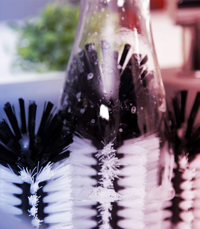 Perie de spalat sticle cu ventuza pentru horeca, petreceri si bar, cu 3 perii, Alb/Negru, 18.5 x 9.5