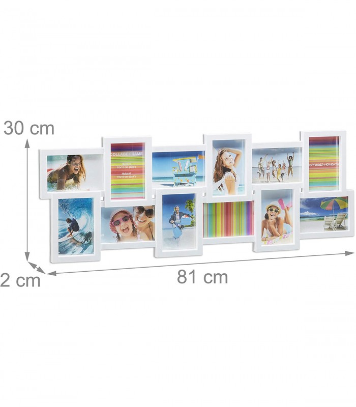 Rame foto, colaj 12 poze, Alb, 81 x 30 cm