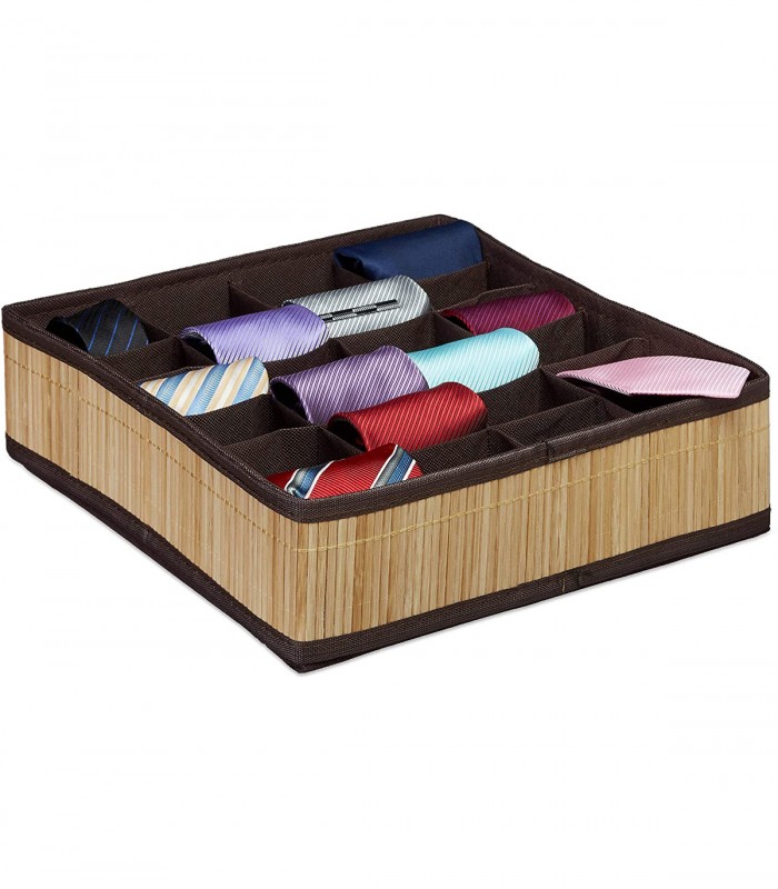 Organizator de sertare pentru cravate, sosete, lenjerie intima, Aspect bambus, Pliabil, 24 compartim