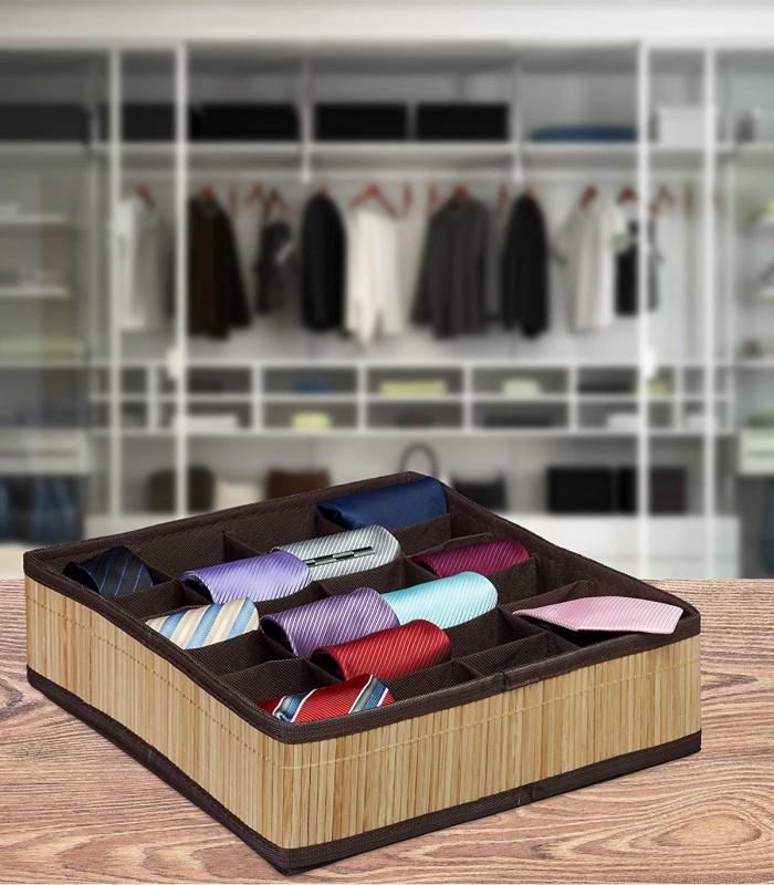 Organizator de sertare pentru cravate, sosete, lenjerie intima, Aspect bambus, Pliabil, 24 compartim