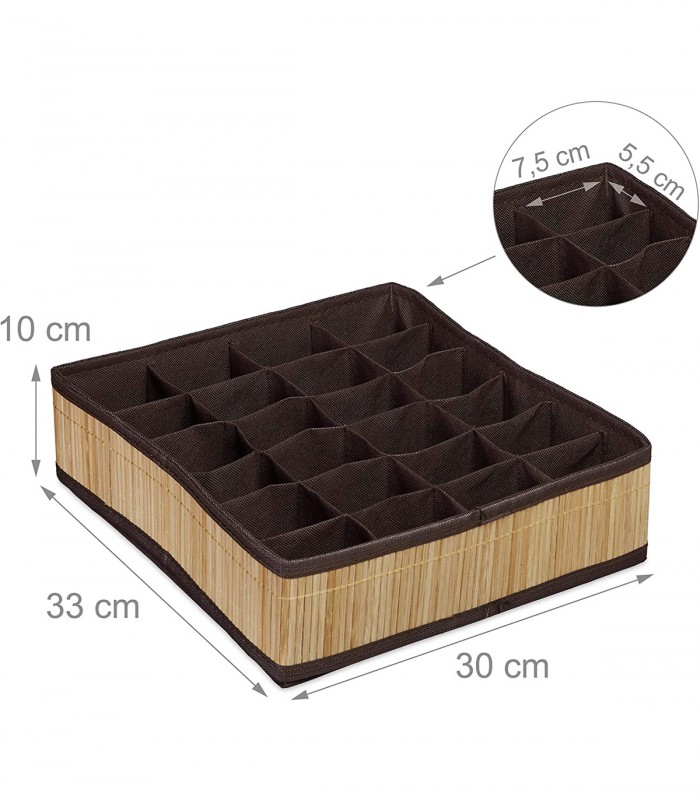Organizator de sertare pentru cravate, sosete, lenjerie intima, Aspect bambus, Pliabil, 24 compartim