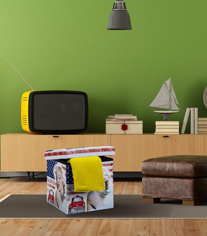 Taburet cu spatiu depozitare 40 L, Pliabil, 38 x 38 x 38 cm