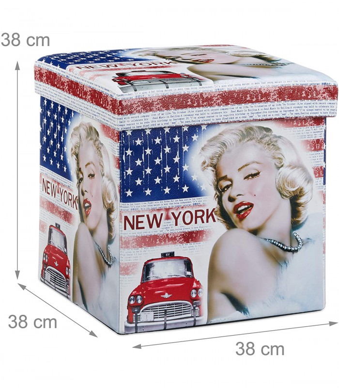 Taburet cu spatiu depozitare 40 L, Pliabil, 38 x 38 x 38 cm