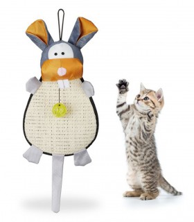 Covoras de zgariat pentru pisici cu jucarii,  Minge cu clopetel, Pentru perete, Sisal, Multicolor, 2