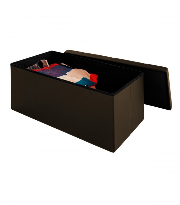 Banca 2 locuri cu spatiu depozitare, 80 L, Pliabil, Piele ecologica,Maro, 80 x 40 x 40 cm