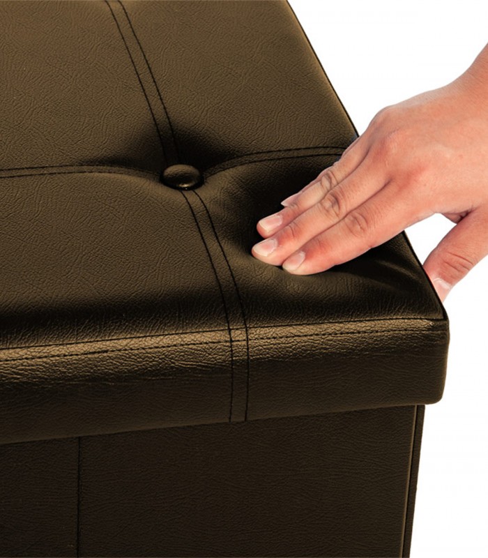 Banca 2 locuri cu spatiu depozitare, 80 L, Pliabil, Piele ecologica,Maro, 80 x 40 x 40 cm